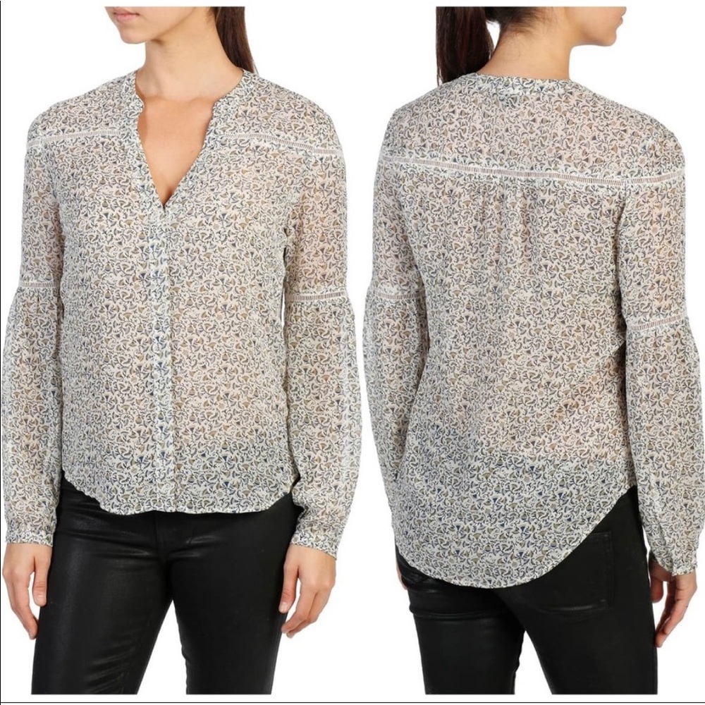 Paige Marbella Sheer Floral Silk Top Size Medium